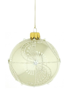 Zestaw 6 szklanych bombek choinkowych w szarym kolorze z dekoracją ornamentową