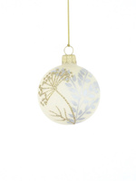 A set of 6 cream-colored glass Christmas tree baubles with a dill motif