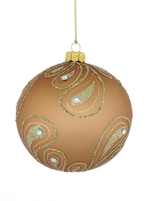  Set of 4 glass Christmas tree baubles with a champagne-colored twig motif