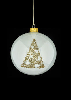 A set of 6 glass Christmas baubles with a Christmas tree motif.