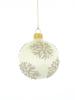 A set of 6 champagne-colored glass Christmas tree baubles with a snowflake motif