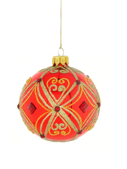 A set of 6 glass Christmas baubles with ornamental decoration.