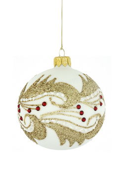 A set of 6 glass Christmas baubles with ornamental decoration.