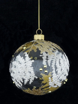 Set of 4 glass Christmas baubles with white and gold branches