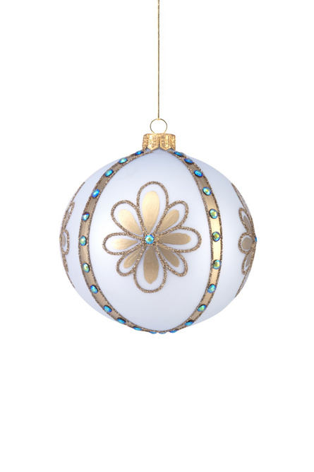 Set of 4 glass Christmas baubles with a glitter pattern and stones