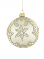 Set of 4 glass Christmas baubles in champagne color with white semi-pearls