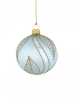 A set of 6 glass Christmas tree baubles in blue color with a twig motif