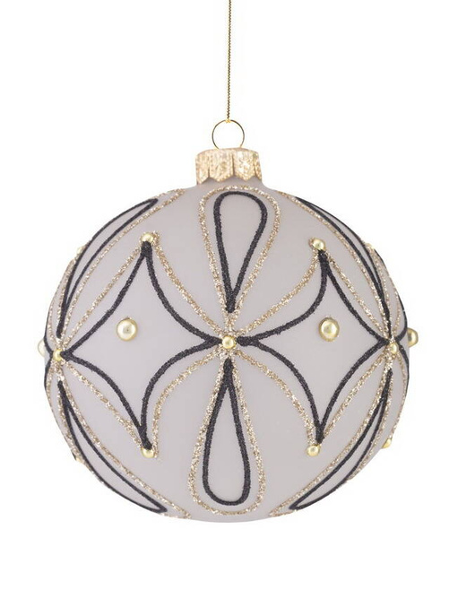 Set of 4 glass Christmas baubles with a glitter pattern and pearls