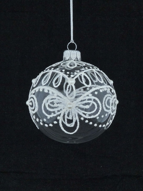  Set of 6 glass Christmas baubles with white decoration