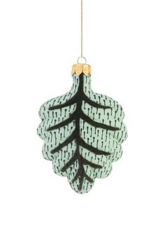 Set of 6 glass Christmas baubles - green leaf