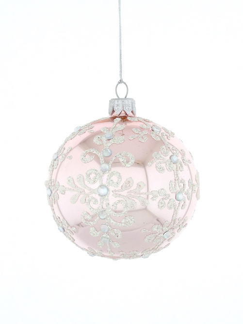 Set of 6 glass Christmas baubles in pink color
