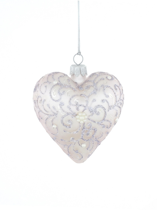  Set of 6 heart-shaped glass Christmas baubles in lavender color