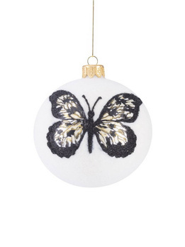 Set of 6 glass Christmas baubles with butterflies