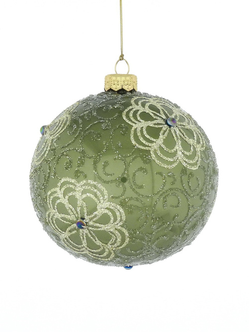 Set of 4 glass Christmas tree baubles with a flower motif
