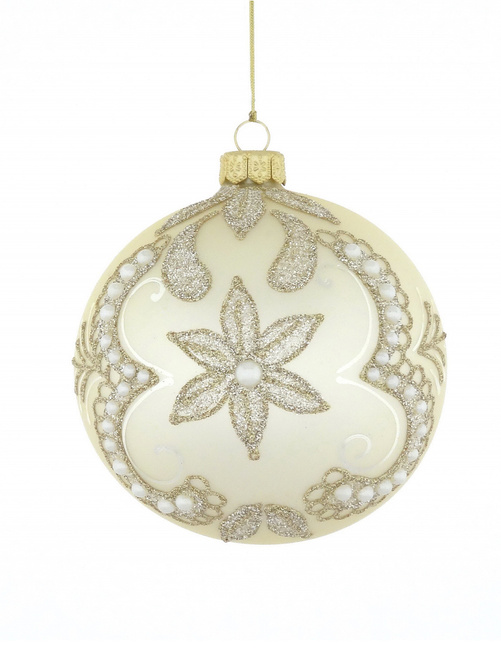 Set of 4 glass Christmas baubles in champagne color with white semi-pearls