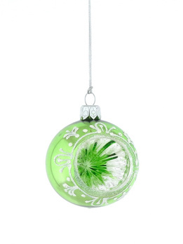 Set of 6 green reflector-shaped Christmas tree baubles