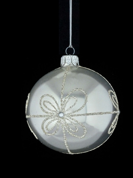 A set of 6 glass Christmas baubles with ornamental decoration