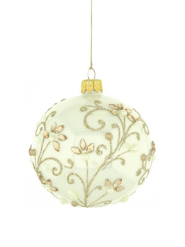 A set of 6 glass Christmas baubles with a floral motif.