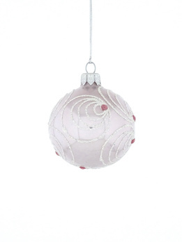 Zestaw 6 szklanych bombek choinkowych w lawendowym kolorze z dekoracją ornamentową