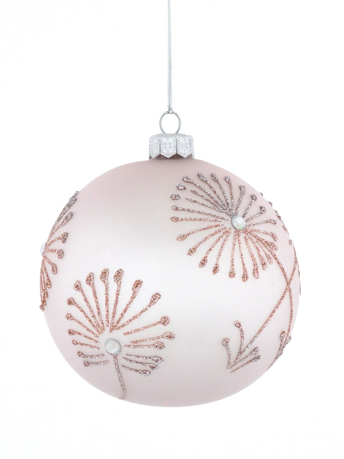 Set of 4 glass Christmas baubles with a dill motif on a lavender background