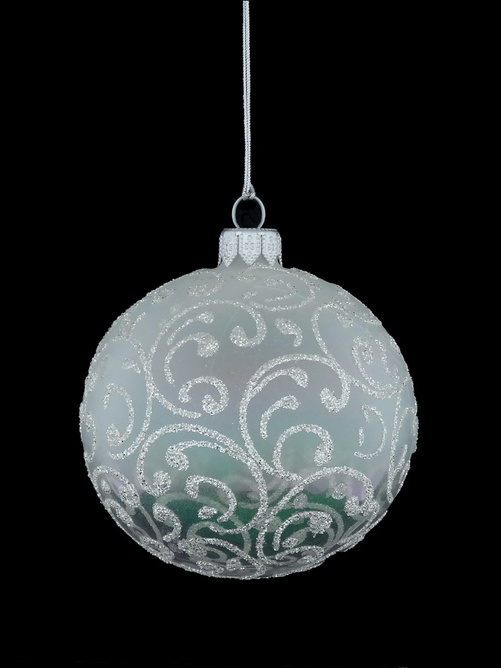  A set of 6 white glass Christmas baubles with a swirl motif