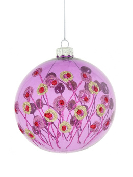 A set of 4 glass Christmas baubles with a floral motif.