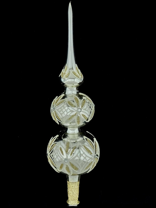 Christmas tree topper -  long spike with a gold  and silver pattern
