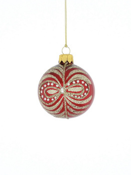 Set of 6 glass Christmas tree baubles with an ornamental motif