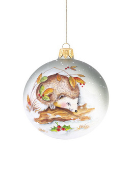 Glass Christmas bauble with a hedgehog
