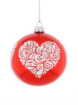 Set of 4 glass Christmas baubles with a heart motif