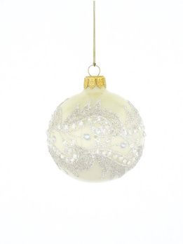 Set of 6 champagne-colored glass Christmas baubles with delicate decoration