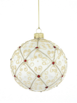 Set of 4 white glass Christmas baubles with ornamental decoration