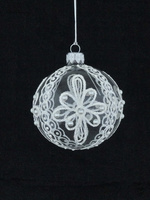  Set of 6 glass Christmas baubles with white decoration
