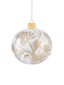 Set of 6 glass Christmas baubles with a flower motif and pearls