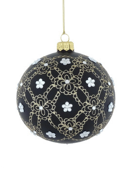 Set of 4 glass Christmas baubles with a gold lace motif