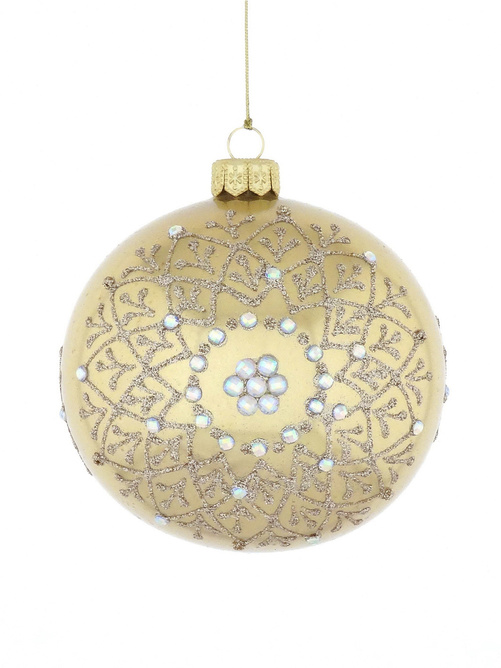 Set of 4 champagne-colored glass Christmas tree baubles with crystals