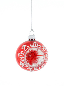 Set of 6 red reflector-shaped Christmas tree baubles