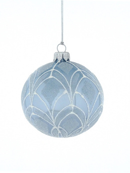 Set of 6 blue glass Christmas baubles with white decoration