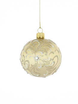 Set of 6 glass Christmas tree baubles in gold color with a crystal