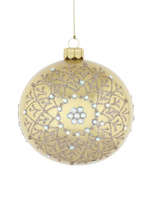 Set of 4 champagne-colored glass Christmas tree baubles with crystals