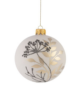 Set of 6 glass Christmas baubles with a glittery dill pattern