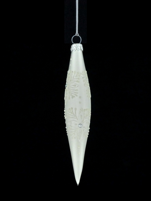 Set of 4 glass Christmas ornaments – elongated icicles with white decoration