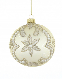 Zestaw 4 szklanych bombek choinkowych w szmpanowmy kolorze z białymi półperełkami