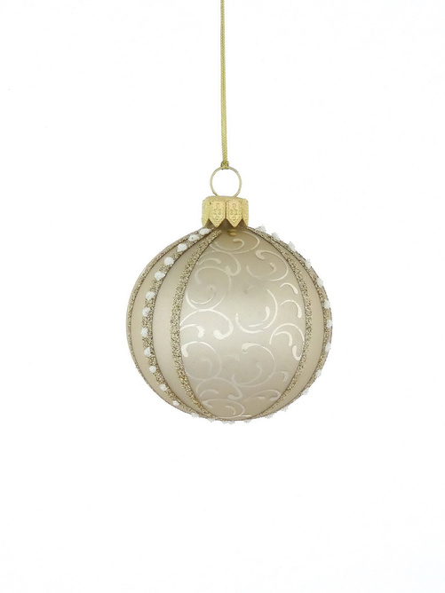  Set of 6 beige glass Christmas tree baubles with ornamental decoration