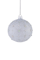 Set of 4 glass Christmas baubles with a glitter pattern and iridescent stones