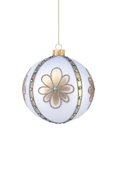 Set of 4 glass Christmas baubles with a glitter pattern and stones