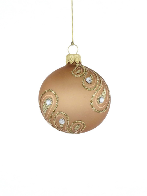 A set of 6 glass Christmas tree baubles with a champagne-colored twig motif