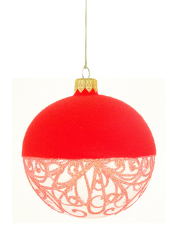 A set of 6 glass Christmas baubles with ornamental decoration.