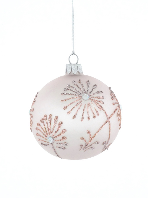  Set of 6 glass Christmas baubles with a dill motif on a lavender background