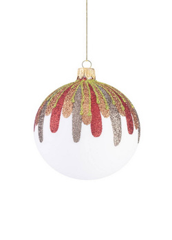 Set of 6 glass Christmas baubles with a glitter striped pattern